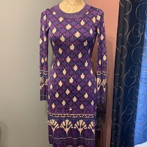 Tory Burch | fabulous purple patterned long sleeve dress w/ Art Deco border